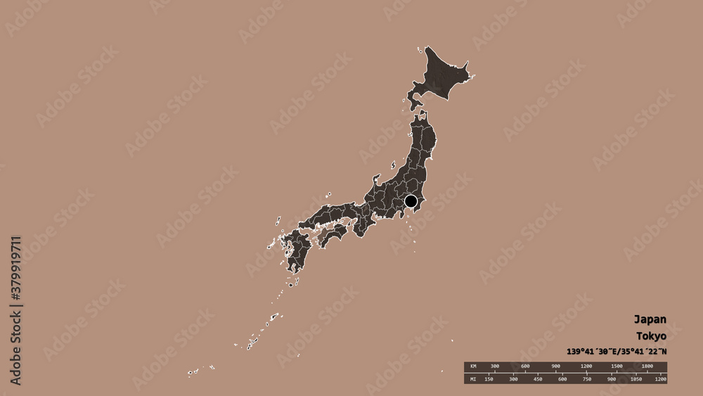 Obraz premium Location of Ehime, prefecture of Japan,. Administrative