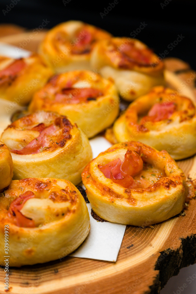 Test rolls with ham at a party. Test rolls with ham at a party.