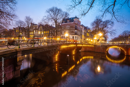 Photography Beautiful bridges in the center of Amsterdam by night during winter , Netherland