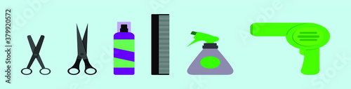 set of barber tools cartoon icon design template with various models. vector illustration isolated on blue background