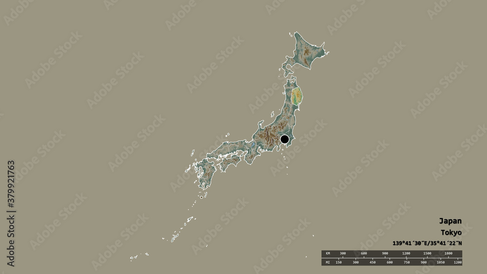 Obraz premium Location of Iwate, prefecture of Japan,. Relief