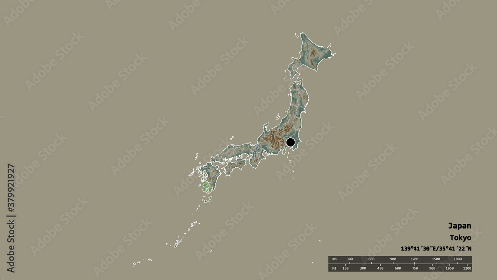 Obraz premium Location of Kagoshima, prefecture of Japan,. Relief