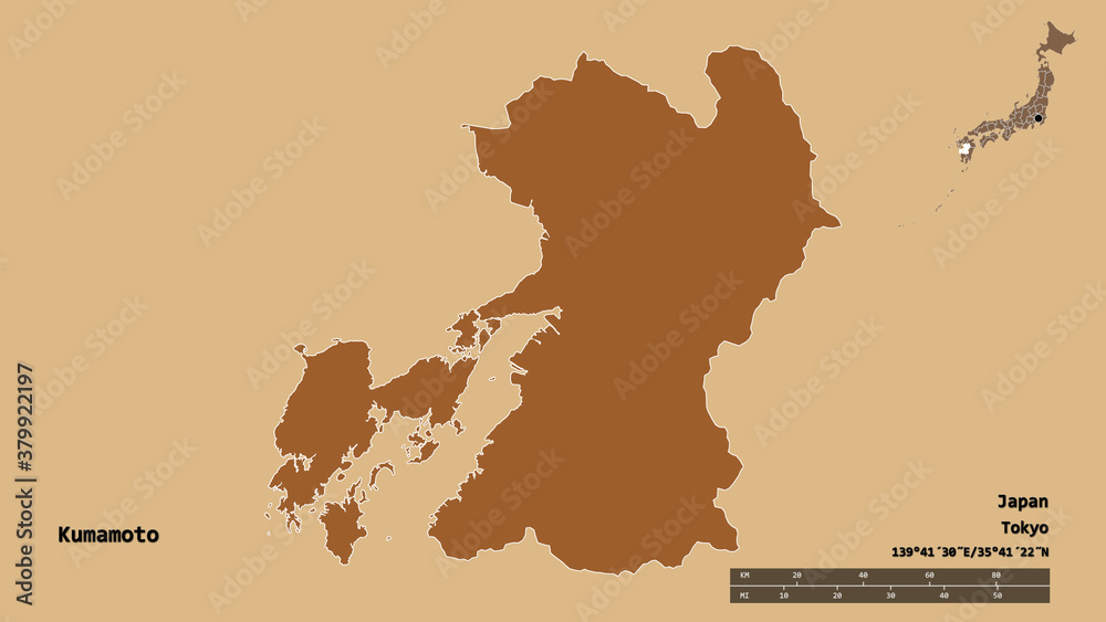 Kumamoto, prefecture of Japan, zoomed. Pattern