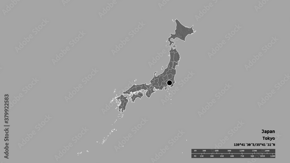 Location of Miyagi, prefecture of Japan,. Bilevel