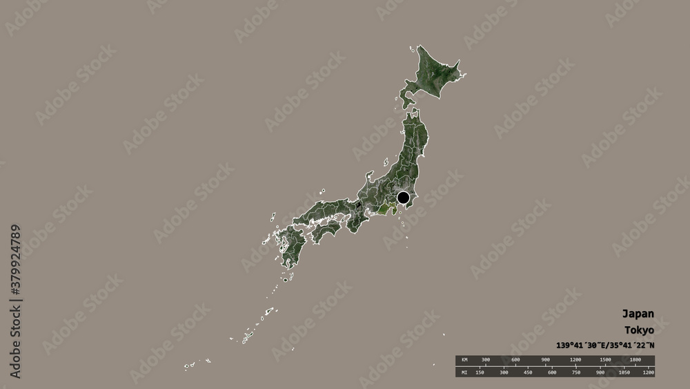 Location of Shizuoka, prefecture of Japan,. Satellite