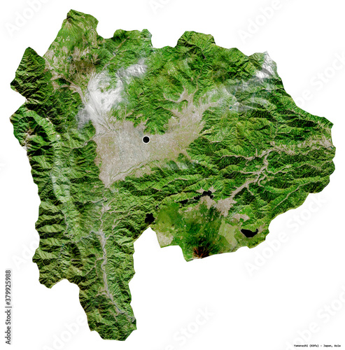 Yamanashi, prefecture of Japan, on white. Satellite photo