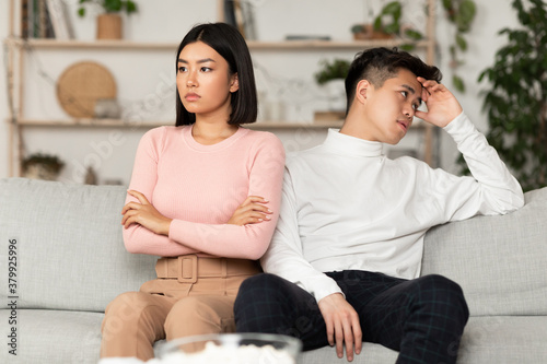 Photography Asian Couple After Quarrel Not Talking Sitting Offended At Home