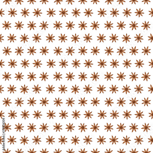 Watercolor anise star spice seamless pattern. Dried seasoning, condiment. Hand drawn background for design print textile, wrapping paper, card, scrapbooking. Mulled wine spices.Christmas decoration