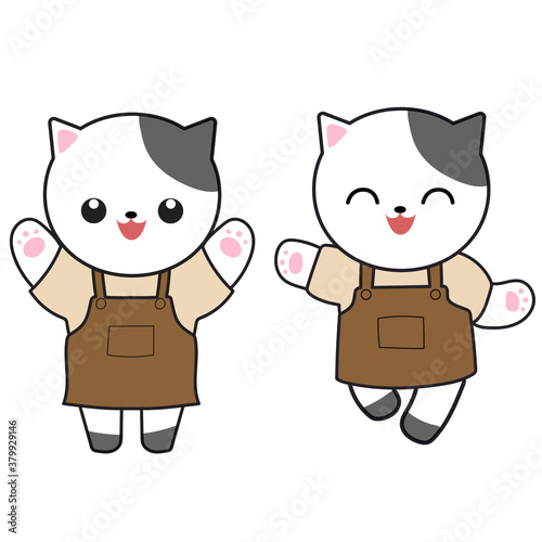 Cute Cat wears dress Vector Illustration Character Design Logo Symbol