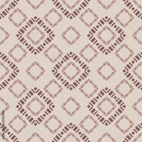 Geometric square texture. Abstract vector seamless pattern with small rhombuses  diamonds  squares. Elegant geo background. Brown and beige ornament. Repeat design for decor  wallpaper  fabric  print