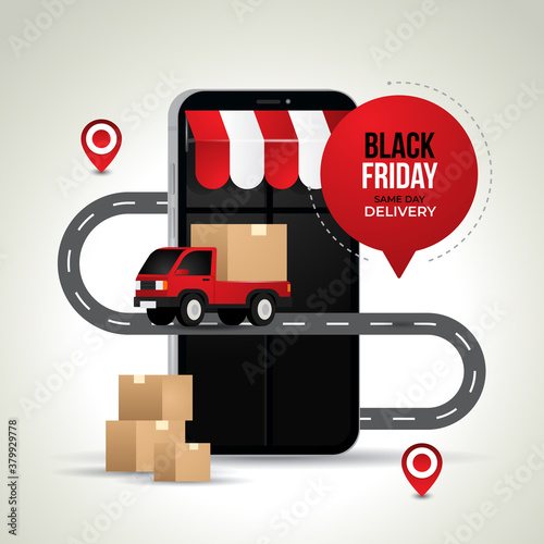 Creative black friday online shopping and delivery illustration
