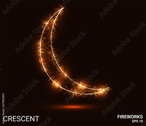 Crescent fireworks. The Crescent consists of sparks and fire. Festive bright fireworks. Decorative element for celebrations and holidays. Vector illustration.