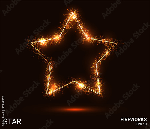 Star fireworks. A star is made up of sparks and fire. Festive bright fireworks. Decorative element for celebrations and holidays. Vector illustration.