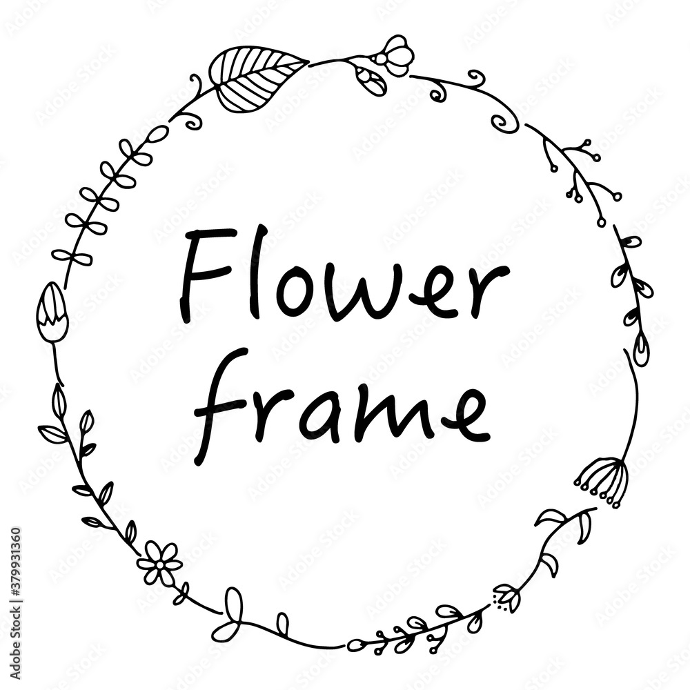 手書きイラストのフラワーリース モノクロ Stock Vector Adobe Stock