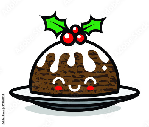 Cute Christmas pudding character vector illustration. Can be used for festive design, brochure, flyer, packaging, wrapping and any kind of decoration.