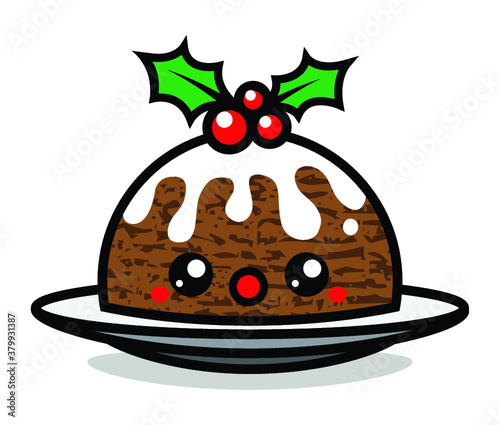 Cute Christmas pudding character vector graphic. Can be used for festive design, brochure, flyer, packaging, wrapping and any kind of decoration.
