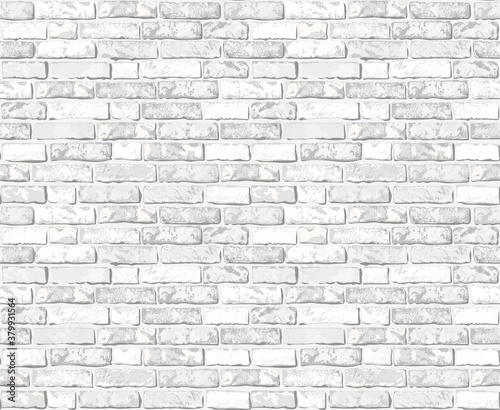 Realistic Vector white brick wall seamless pattern. Flat wall repeat texture. Beautiful gray textured brick background for print, paper, design, decor, photo background
