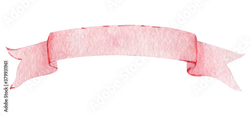 Watercolor ribbon banner and bow for your greeting and logo text
