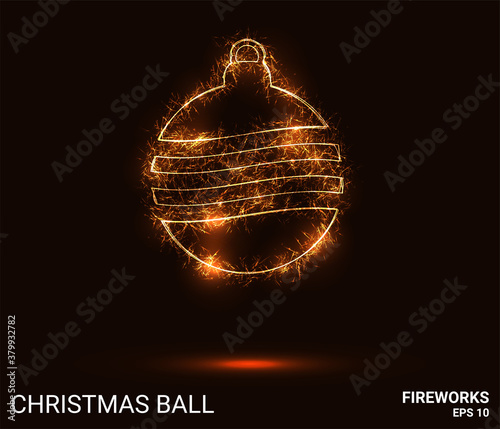 Christmas ball fireworks. The Christmas ball consists of sparks and fire. Festive bright fireworks. Decorative element for celebrations and holidays. Vector illustration.
