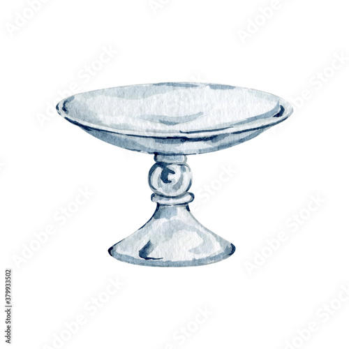 Watercolor round cake stand illustration for diy bakery projects