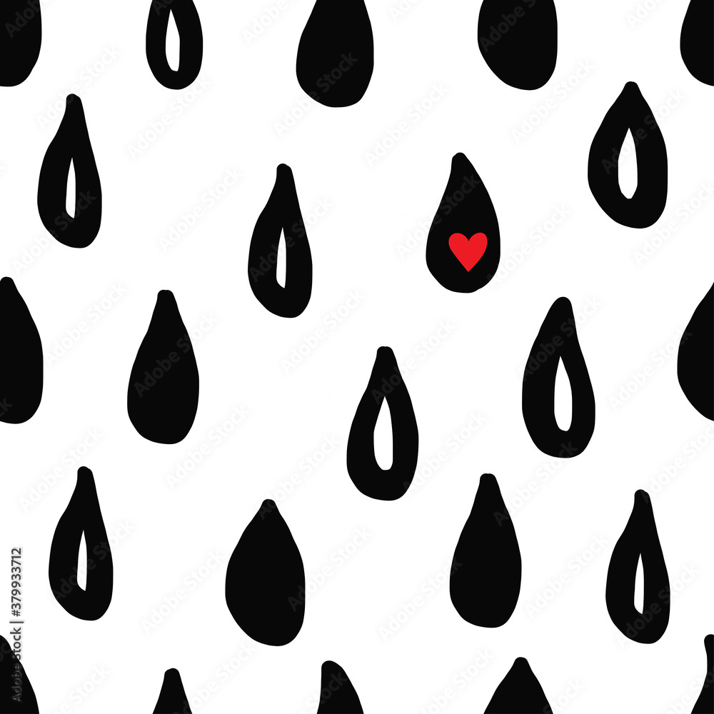 Sad black rain and a heart. Vector seamless pattern. Sad black rain and a heart. Vector seamless pattern.