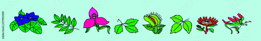 Obraz premium set of dionaea muscipula plants cartoon icon design template with various models. vector illustration isolated on blue background