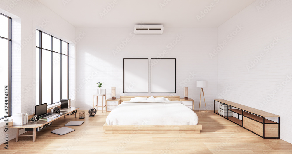 Fototapeta premium Bedroom interior loft style with Computer and office tool on desk. 3D rendering