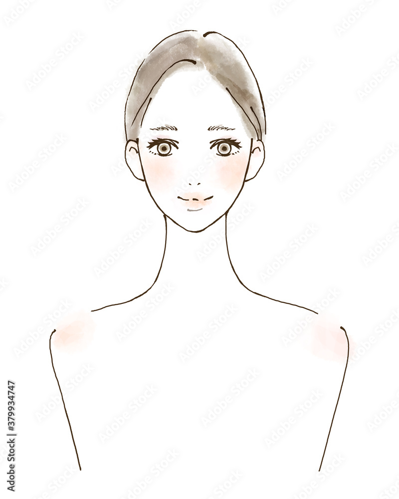 笑顔の女性 メイクの見本用イラスト