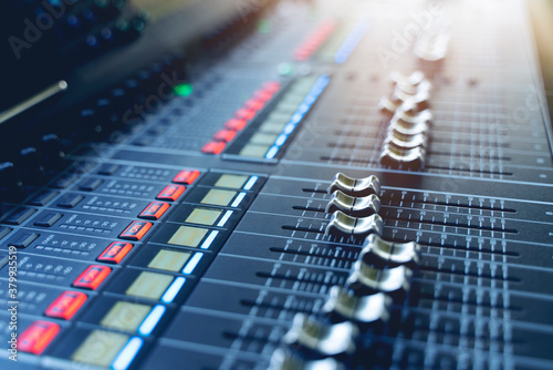professional concert mixing console is equipped with high-precision and long-stroke faders. Close-up