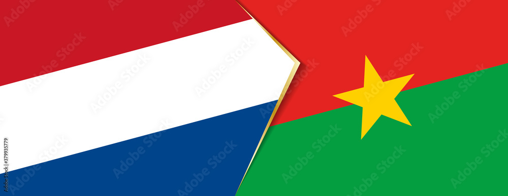 Netherlands and Burkina Faso flags, two vector flags. Netherlands and Burkina Faso flags, two vector flags.