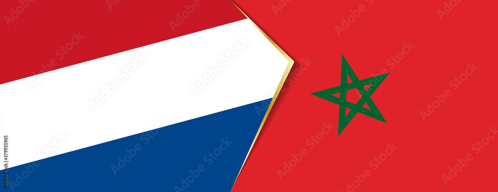 Netherlands and Morocco flags, two vector flags. Netherlands and Morocco flags, two vector flags.