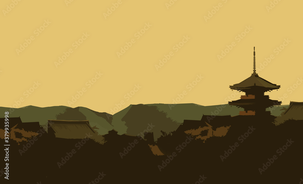 Obraz premium Kyoto-style background illustration of the ancient capital