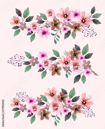 Fototapeta Naklejka Na Ścianę i Meble -  Creamy Rose and Hellebores Floral Watercolor Arrangements Vector Set