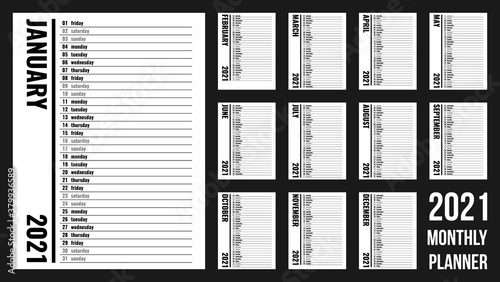 2021 full year planner, vertical personal organizer template