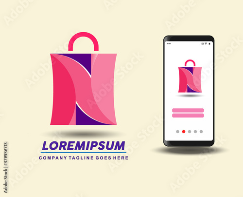 3 D Letter N online shop logo design vector. store symbol icon signs application mock up