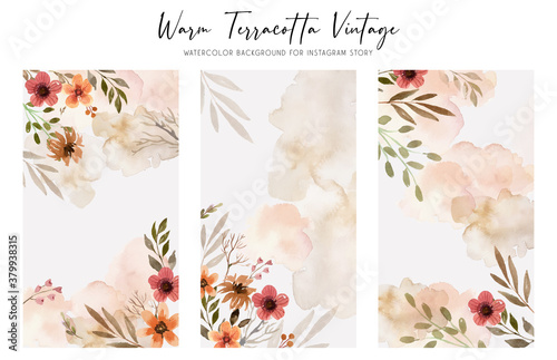 Warm Terracotta Vintage Watercolor Background for Instagram Story photo