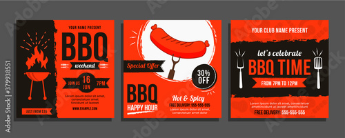 Set of Bbq Social Media Post, Bbarbecue Food Template, vector photo