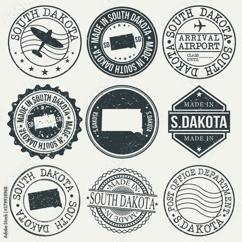 South Dakota Set of Stamps. Travel Stamp. Made In Product. Design Seals Old Style Insignia.