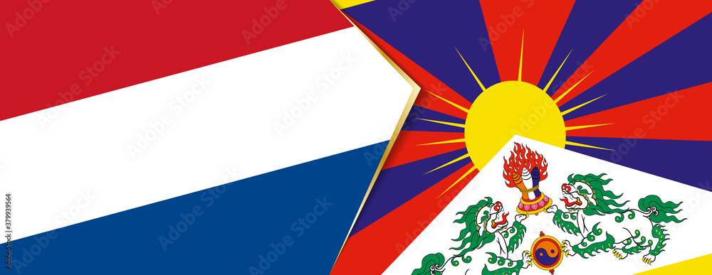 Netherlands and Tibet flags, two vector flags. Netherlands and Tibet flags, two vector flags.