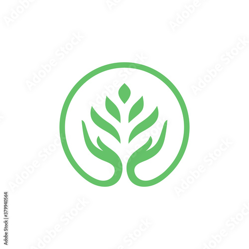 Hand leaf logo design vector