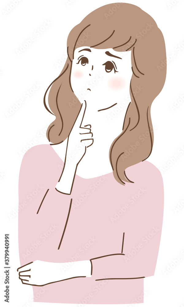 考える表情の女性のイラスト Illustration of a woman with a thinking expression 考える表情の女性のイラスト Illustration of a woman with a thinking expression