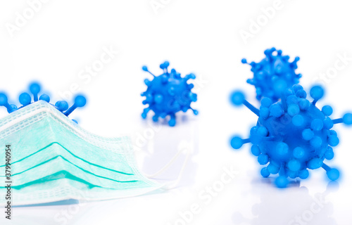 Abstract coronavirus face mask photo The new official name is the COVID-19 virus that spreads around the world. On a white background