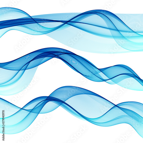 Set of abstract blue waves on white background. Vector illustration
