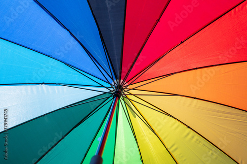 Umbrella rainbow colors background texture, inside shot