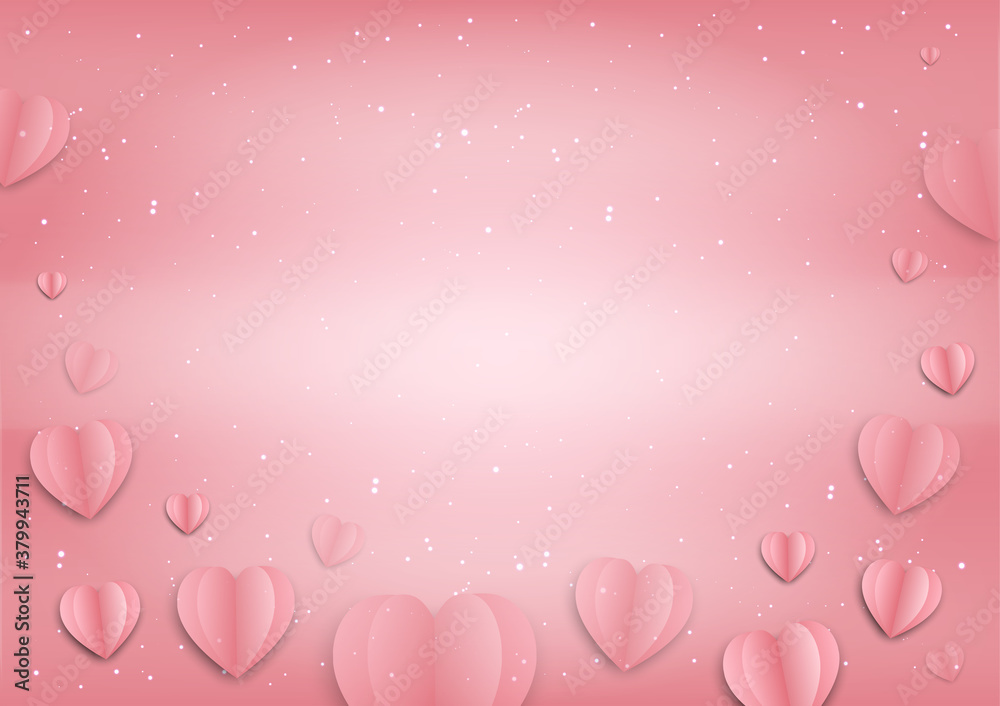 Valentines Day pink paper hearts line, vector  background