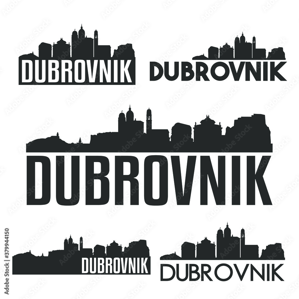 Dubrovnik Croatia Flat Icon Skyline Vector Silhouette Design Set Logos.
