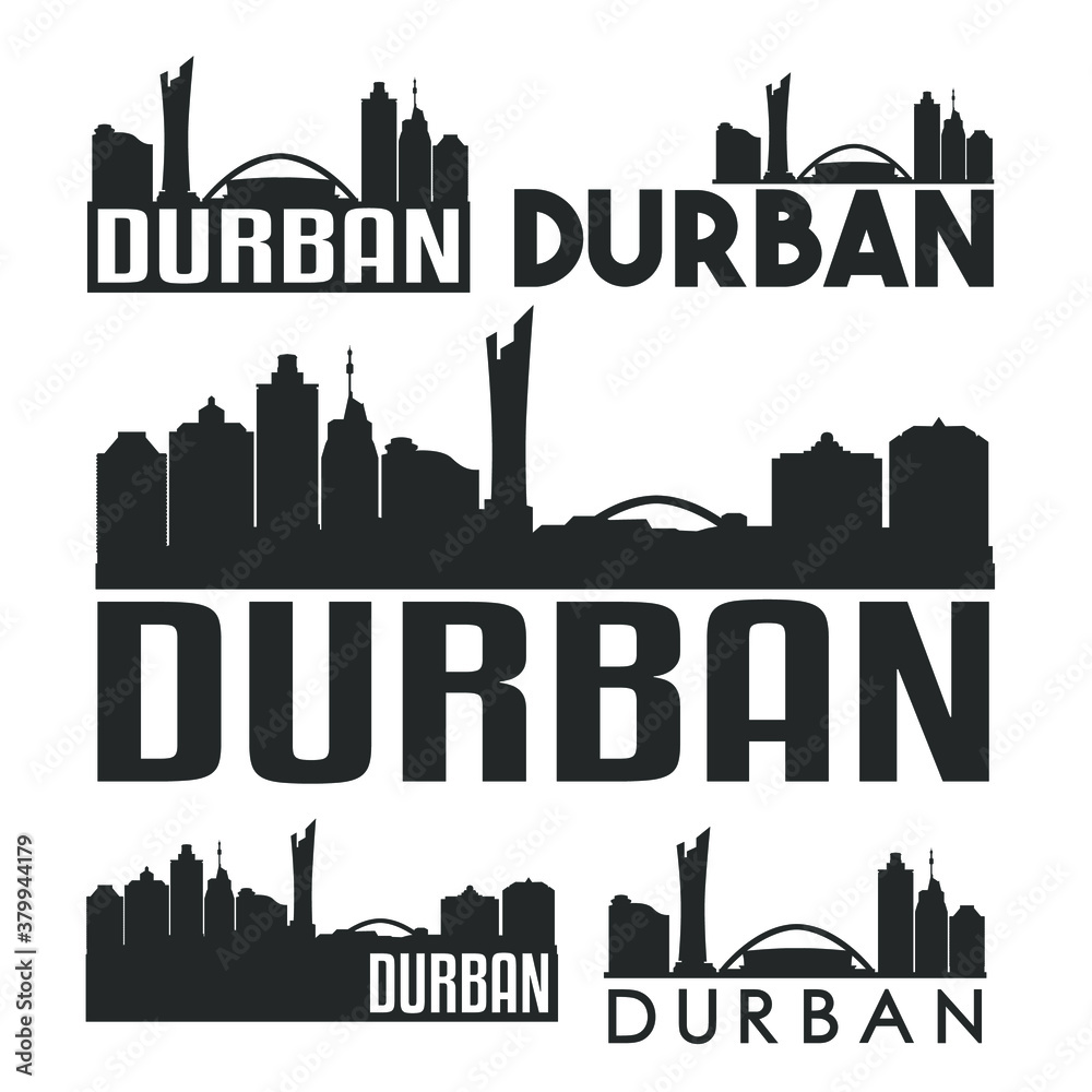 Durban South Africa Flat Icon Skyline Vector Silhouette Design Set Logos.
