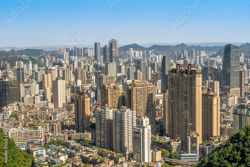 Guiyang city landscape  Modern tall buildings and bridge 