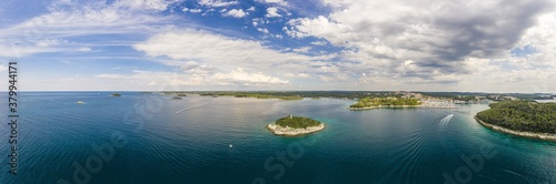 Panoramic drone picture of typical Croatian shore landscape taken near Rovinj