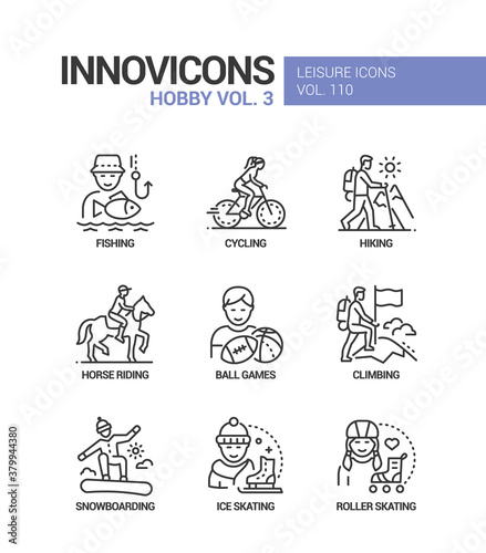 Hobby and activities - line design style icons set